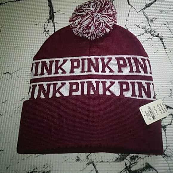 PINK Victoria's Secret Accessories - NWT VS Pink Pom Pom Maroon Beanie